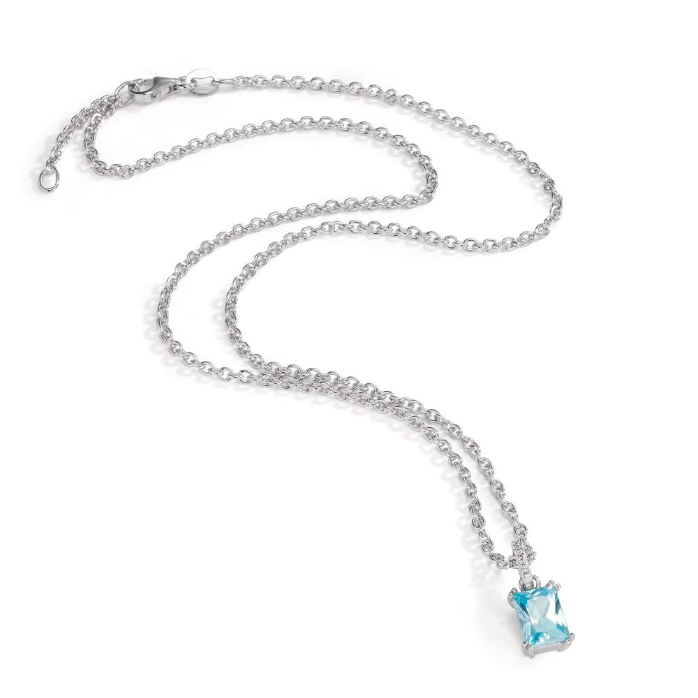 Necklace with pendant Silver Zirconia 8 Stones Rhodium plated 40-42 cm