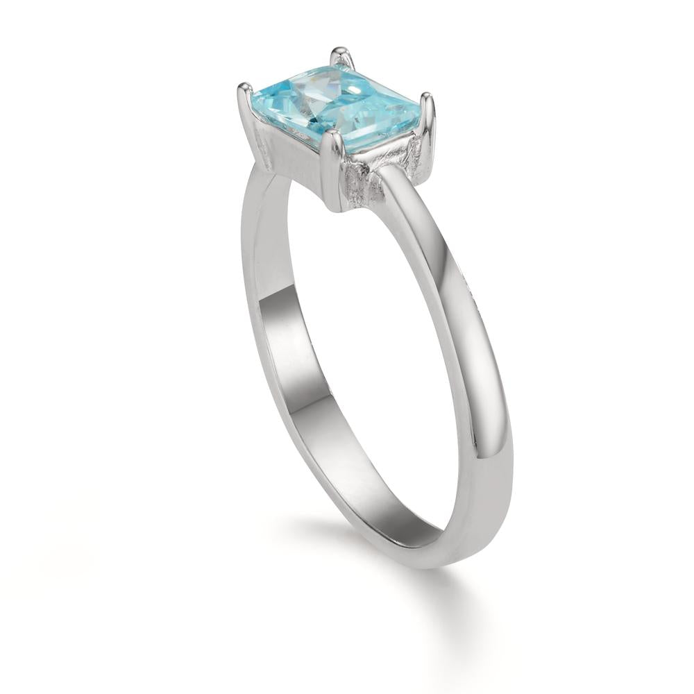 Ring Silver Zirconia Aqua Rhodium plated