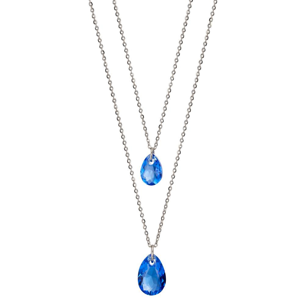 Necklace Stainless steel Zirconia Blue, 2 Stones 40-44 cm