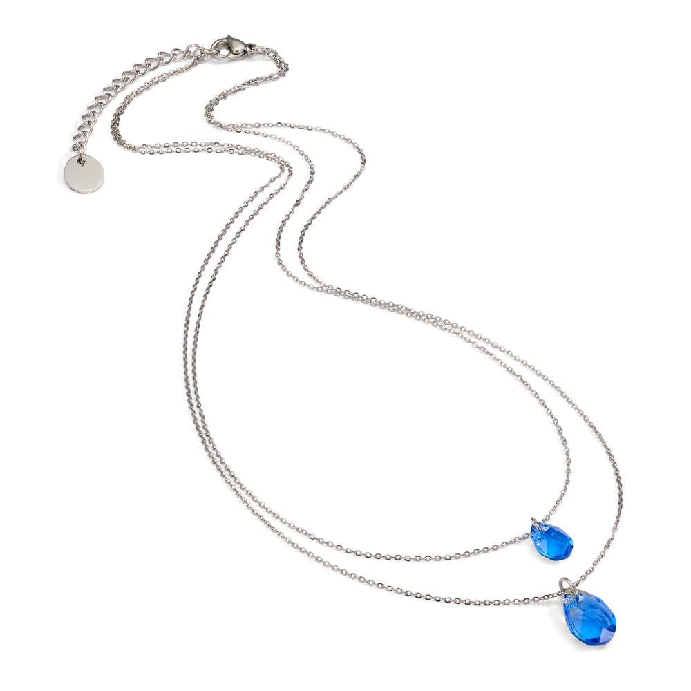 Necklace Stainless steel Zirconia Blue, 2 Stones 40-44 cm