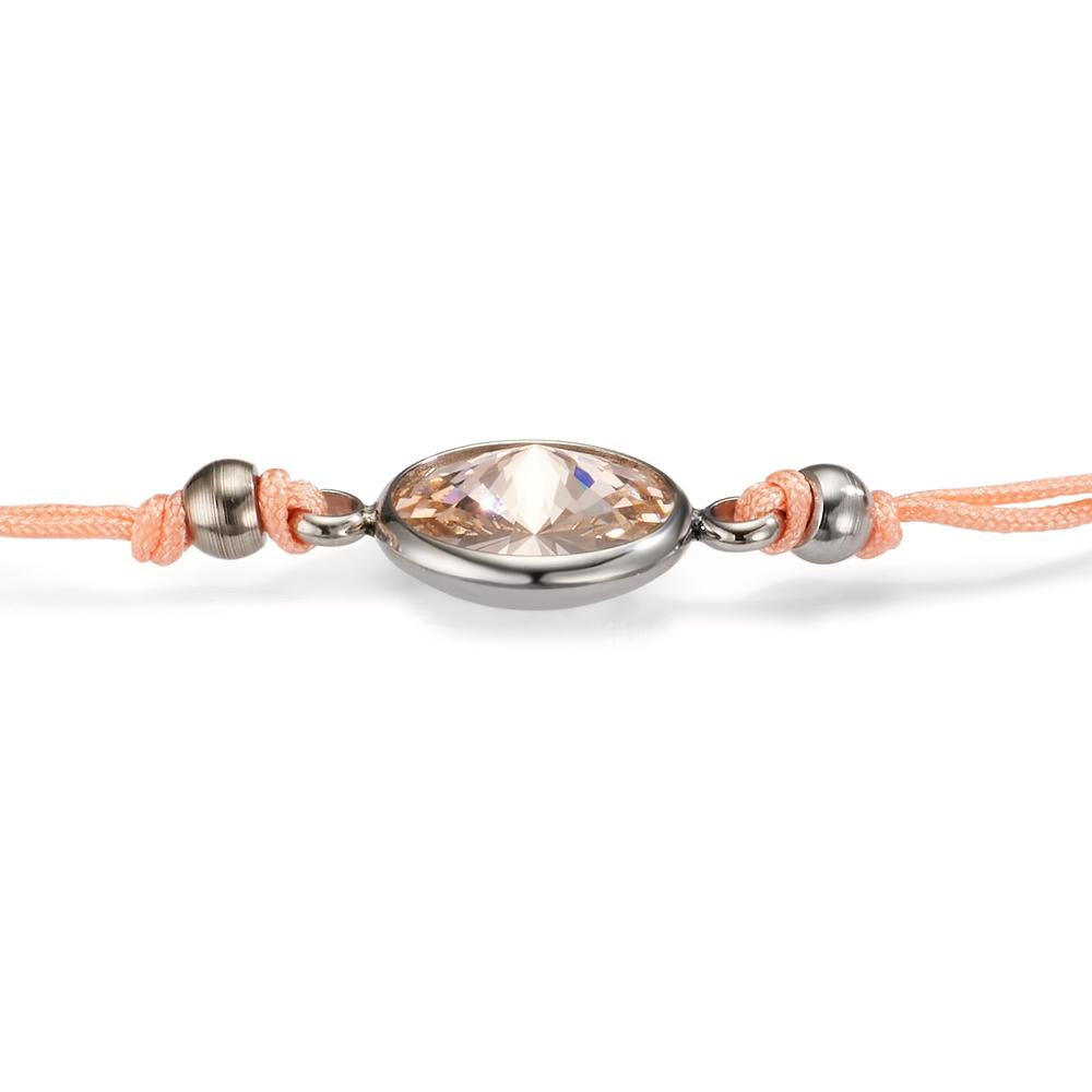 Bracelet Stainless steel, Textile Zirconia Apricot 14-21 cm