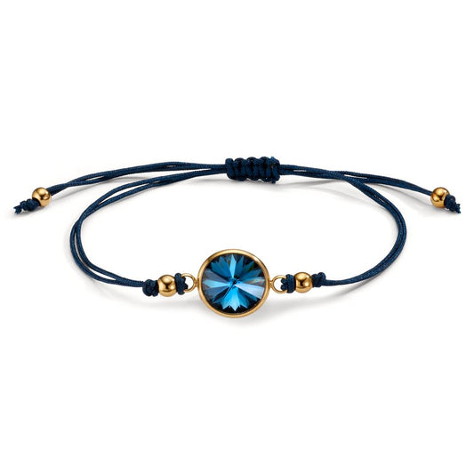 Bracelet Stainless steel, Textile Zirconia Sapphire blue Yellow IP coated 14-21 cm