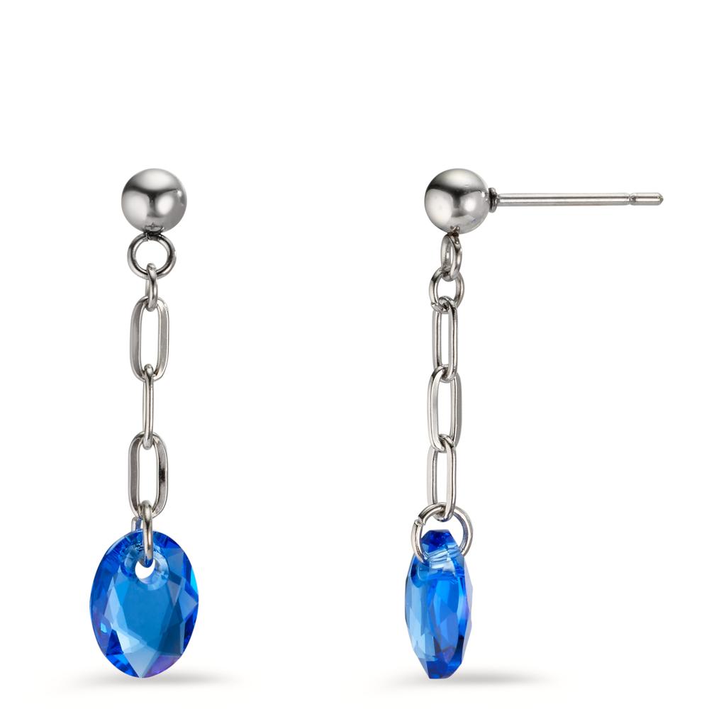 Drop Earrings Stainless steel Zirconia Blue, 2 Stones