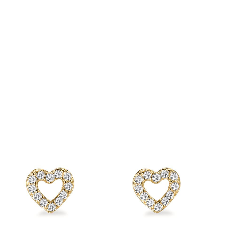 Stud earrings Silver Zirconia Yellow Gold plated Heart Ø6 mm