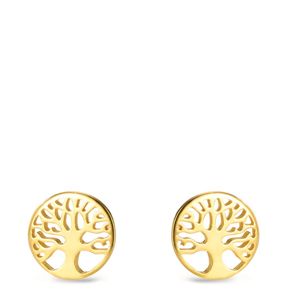 Stud earrings Silver Yellow Gold plated Tree Of Life Ø10 mm