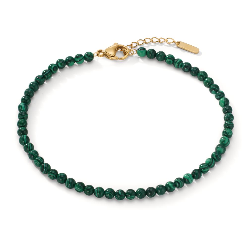 Anklet Stainless steel Malachite Green Yellow IP coated 23-26 cm Ø4 mm