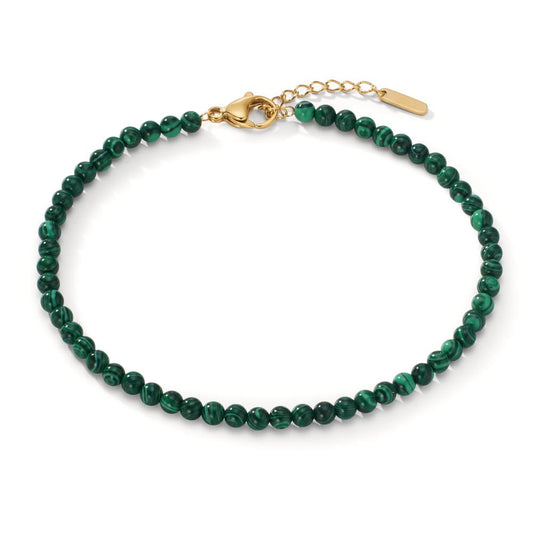 Anklet Stainless steel Malachite Green Yellow IP coated 23-26 cm Ø4 mm