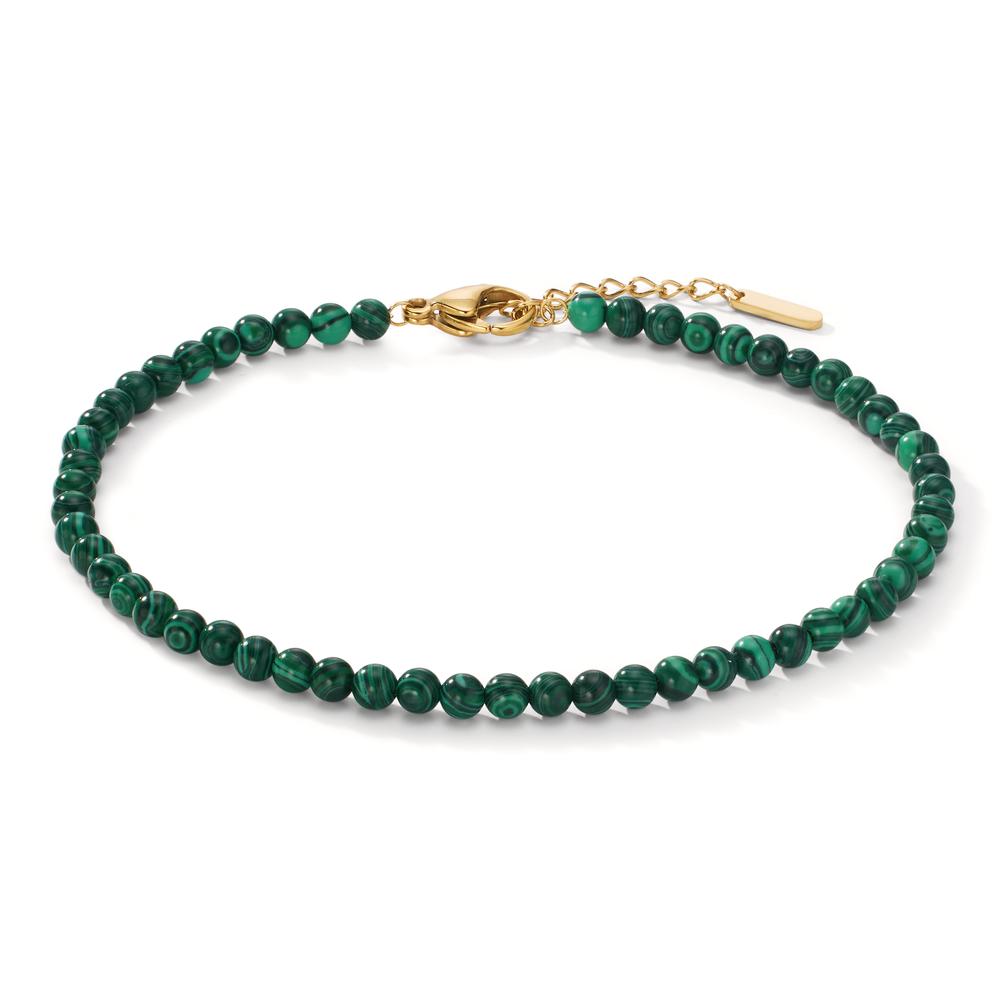 Anklet Stainless steel Malachite Green Yellow IP coated 23-26 cm Ø4 mm