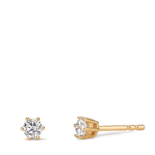 Stud earrings 9k Yellow Gold Zirconia 2 Stones Ø4 mm