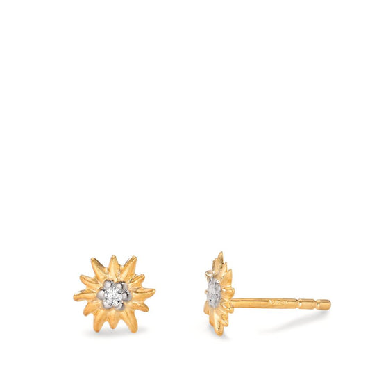 Stud earrings 9k Yellow Gold Bicolor Edelweiss Ø7 mm