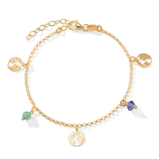 Bracelet Silver Crystal 2 Stones Yellow Gold plated Globe 17-20 cm