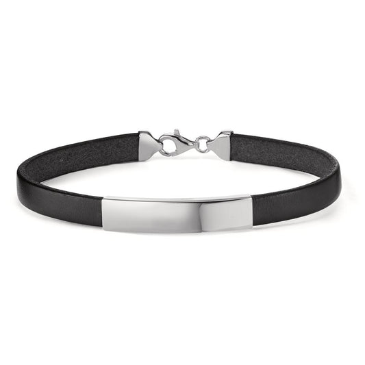 Engravable bracelet Silver, Leather Rhodium plated 21 cm