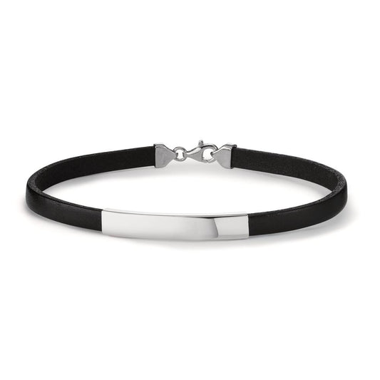 Engravable bracelet Silver, Leather Rhodium plated 21 cm