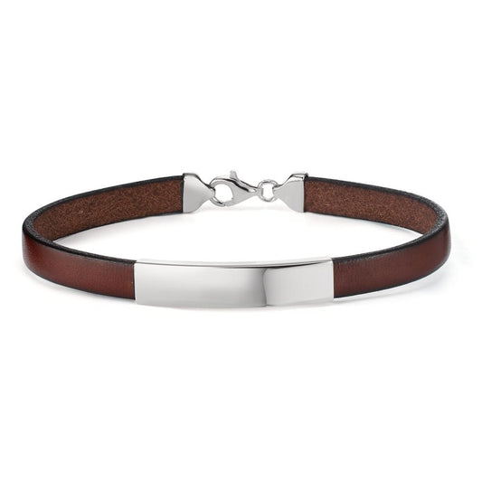 Engravable bracelet Silver, Leather Rhodium plated 21 cm