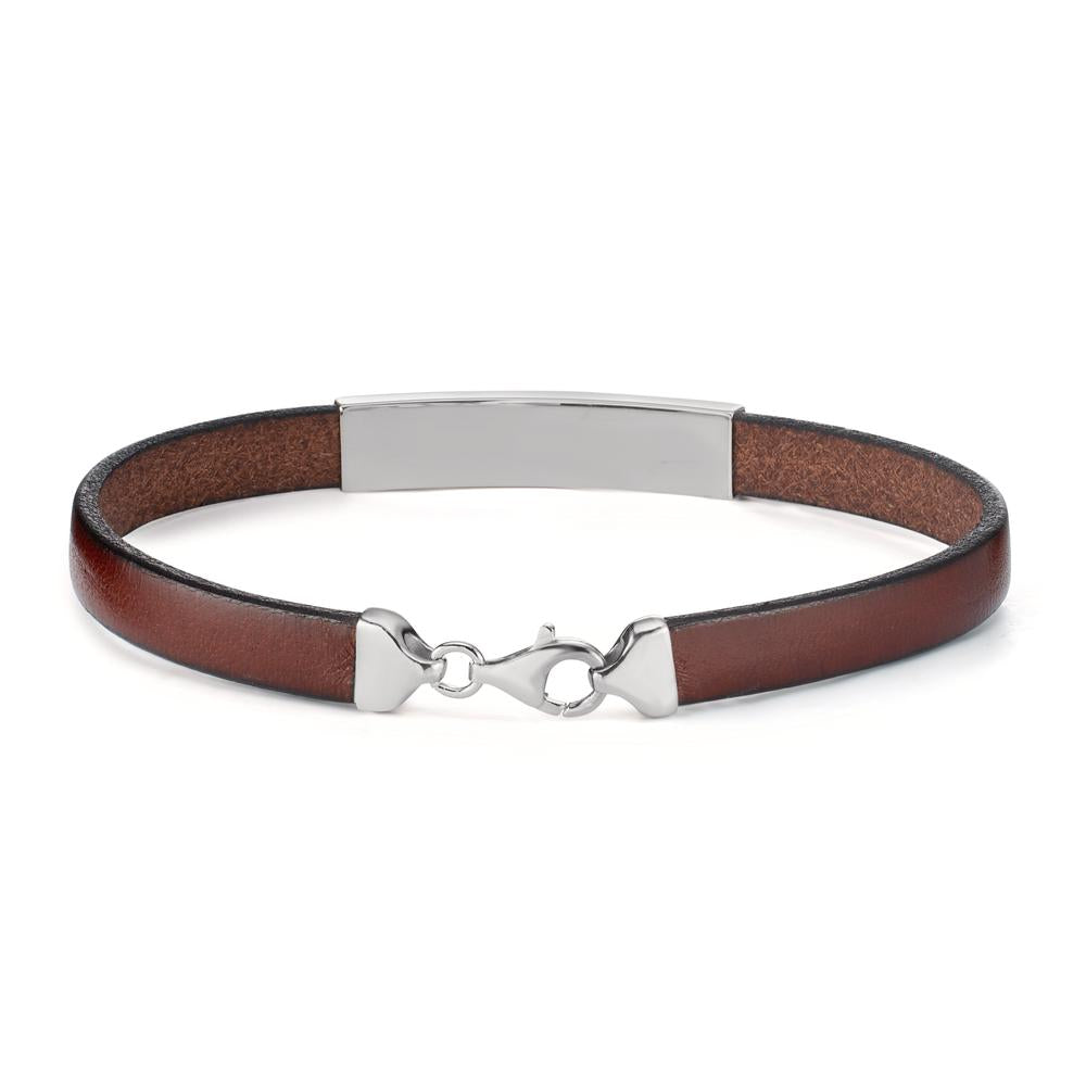 Engravable bracelet Silver, Leather Rhodium plated 21 cm