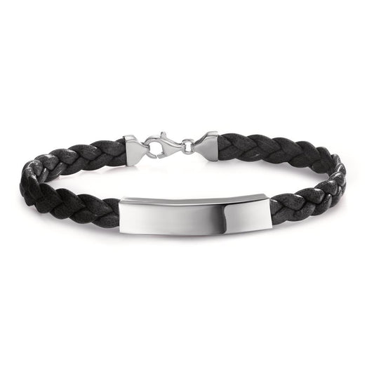 Engravable bracelet Silver, Leather Rhodium plated 21 cm