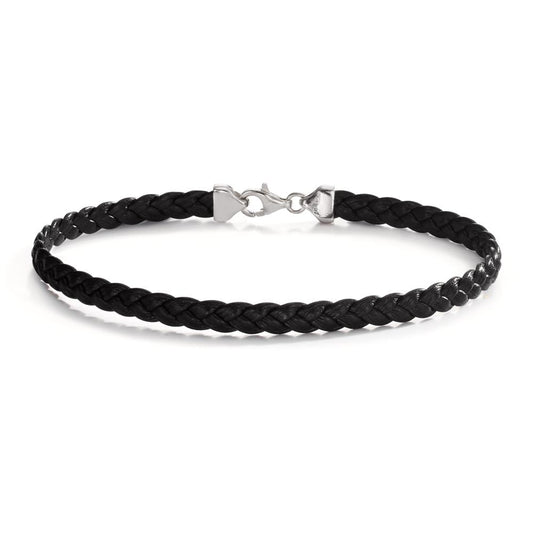 Bracelet Silver, Leather Rhodium plated 21 cm