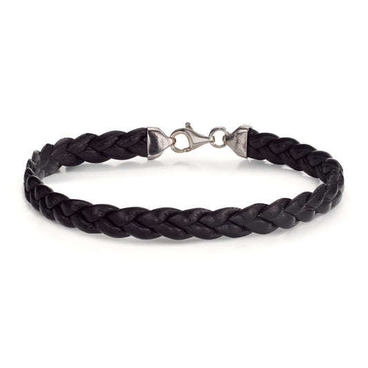 Bracelet Silver, Leather Rhodium plated 21 cm