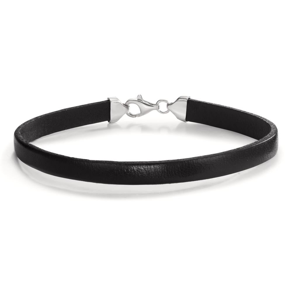 Bracelet Silver, Leather Rhodium plated 21 cm