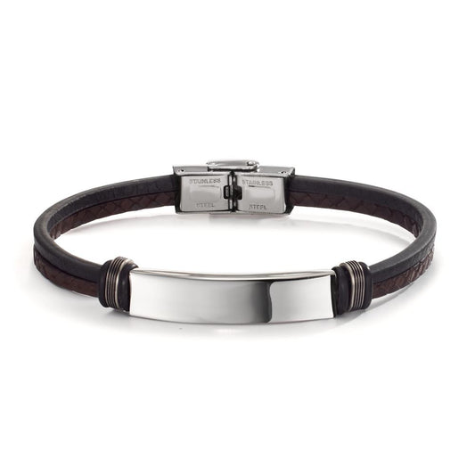 Engravable bracelet Stainless steel, Leather 22 cm