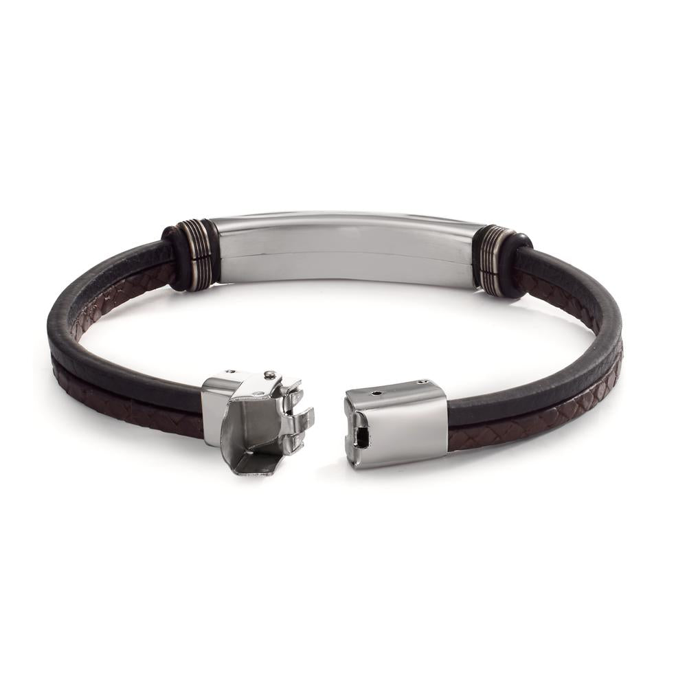 Engravable bracelet Stainless steel, Leather 22 cm