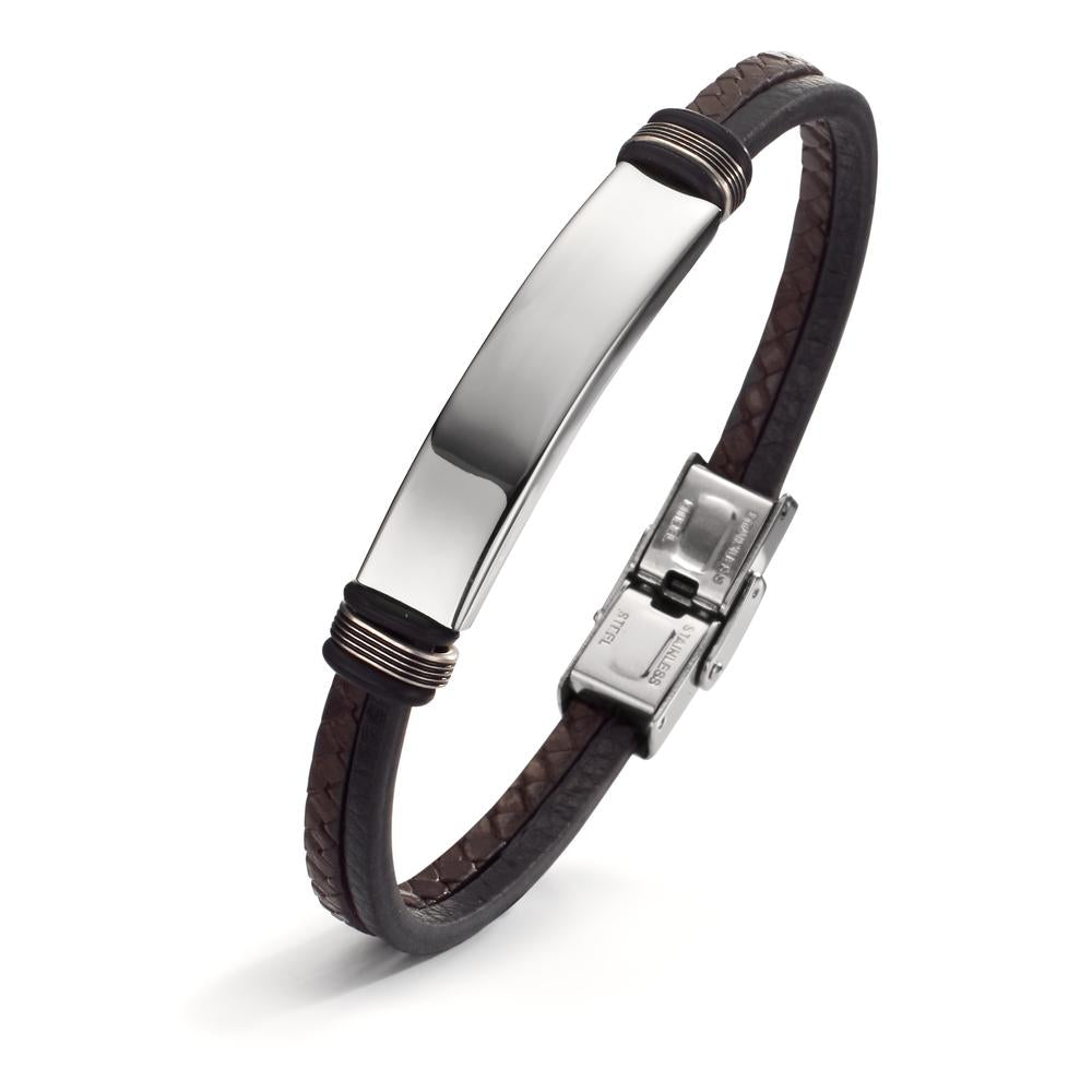 Engravable bracelet Stainless steel, Leather 22 cm