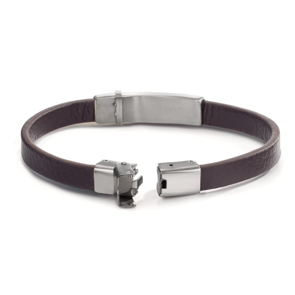 Engravable bracelet Stainless steel, Leather 22 cm