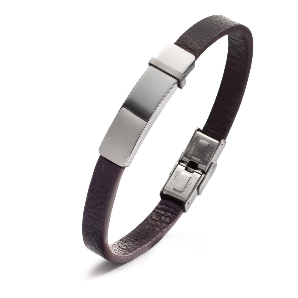 Engravable bracelet Stainless steel, Leather 22 cm