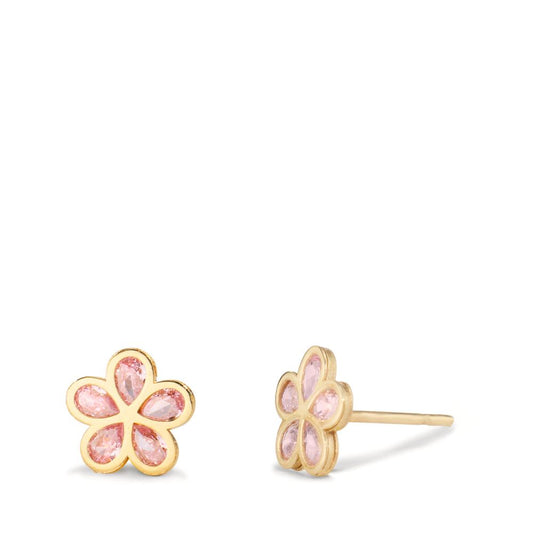 Stud earrings 9k Yellow Gold Zirconia Rose, 5 Stones Flower Ø7.3 mm