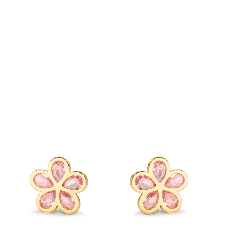 Stud earrings 9k Yellow Gold Zirconia Rose, 5 Stones Flower Ø7.3 mm