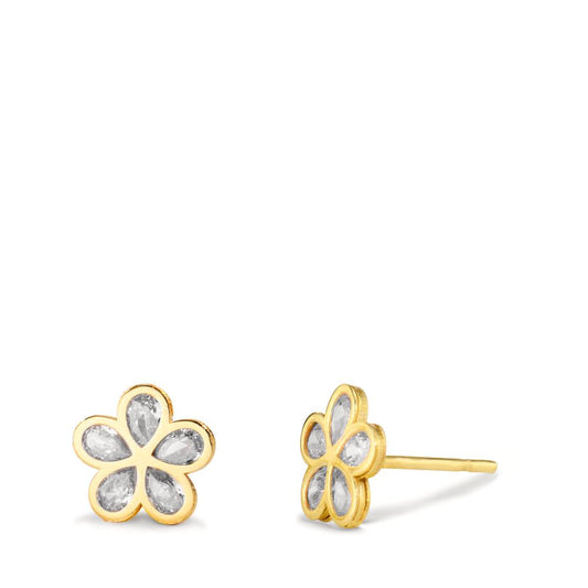 Stud earrings 9k Yellow Gold Zirconia White, 5 Stones Flower Ø7.3 mm