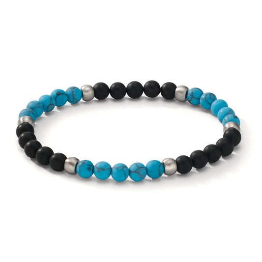 Bracelet Stainless steel Agate Black, Turquoise 20 cm Ø6.5 mm