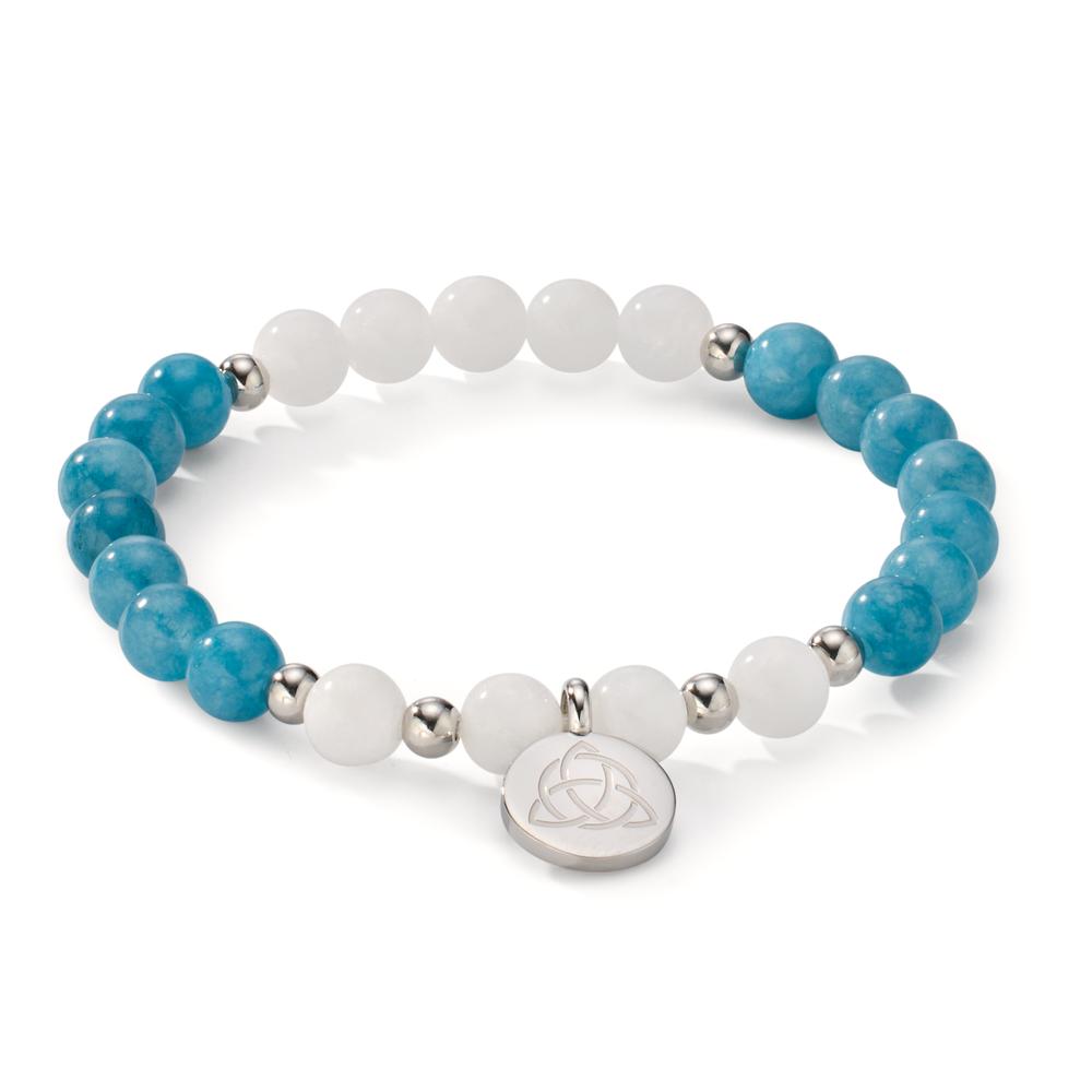 Bracelet Stainless steel Agate White, Jade Blue Celtic 17 cm Ø6.5 mm