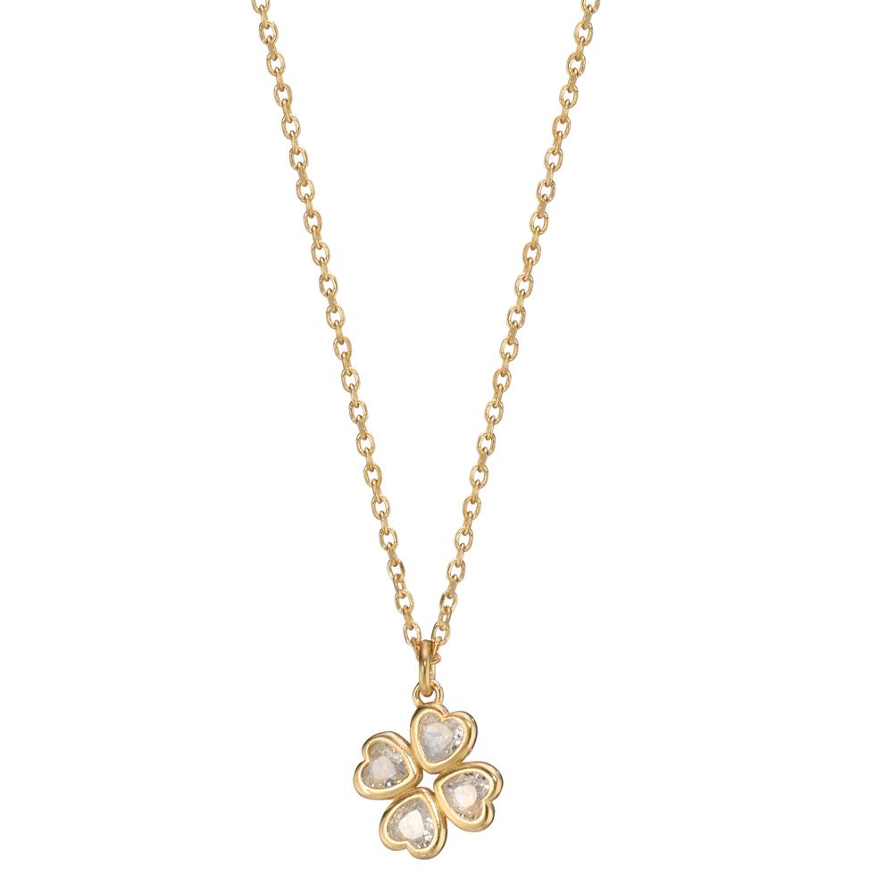 Necklace Silver Zirconia 4 Stones Yellow Gold plated Cloverleaf 42-45 cm