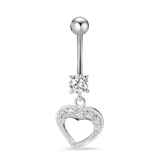 Navel piercing Stainless steel, Metal Zirconia Heart