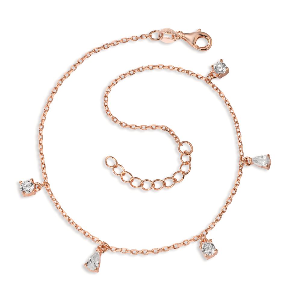 Anklet Silver Zirconia 5 Stones Rose Gold plated 23-26 cm