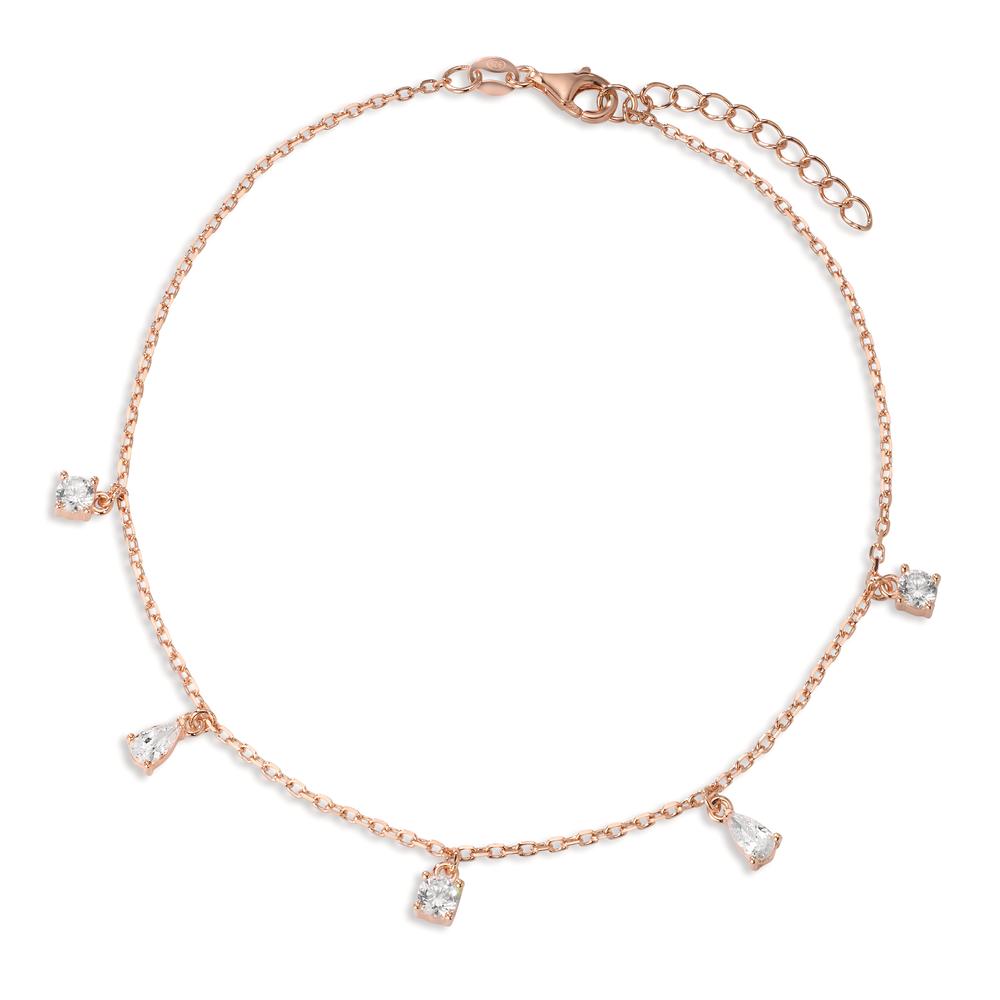 Anklet Silver Zirconia 5 Stones Rose Gold plated 23-26 cm