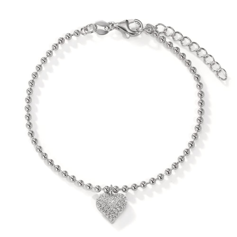 Bracelet Silver Zirconia Rhodium plated Heart 16-19 cm