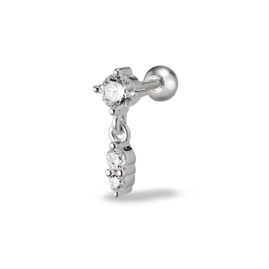 Piercing Silver Zirconia 3 Stones Rhodium plated Ø4 mm