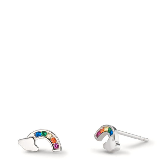 Stud earrings Silver Zirconia Colorful, 10 Stones Rhodium plated