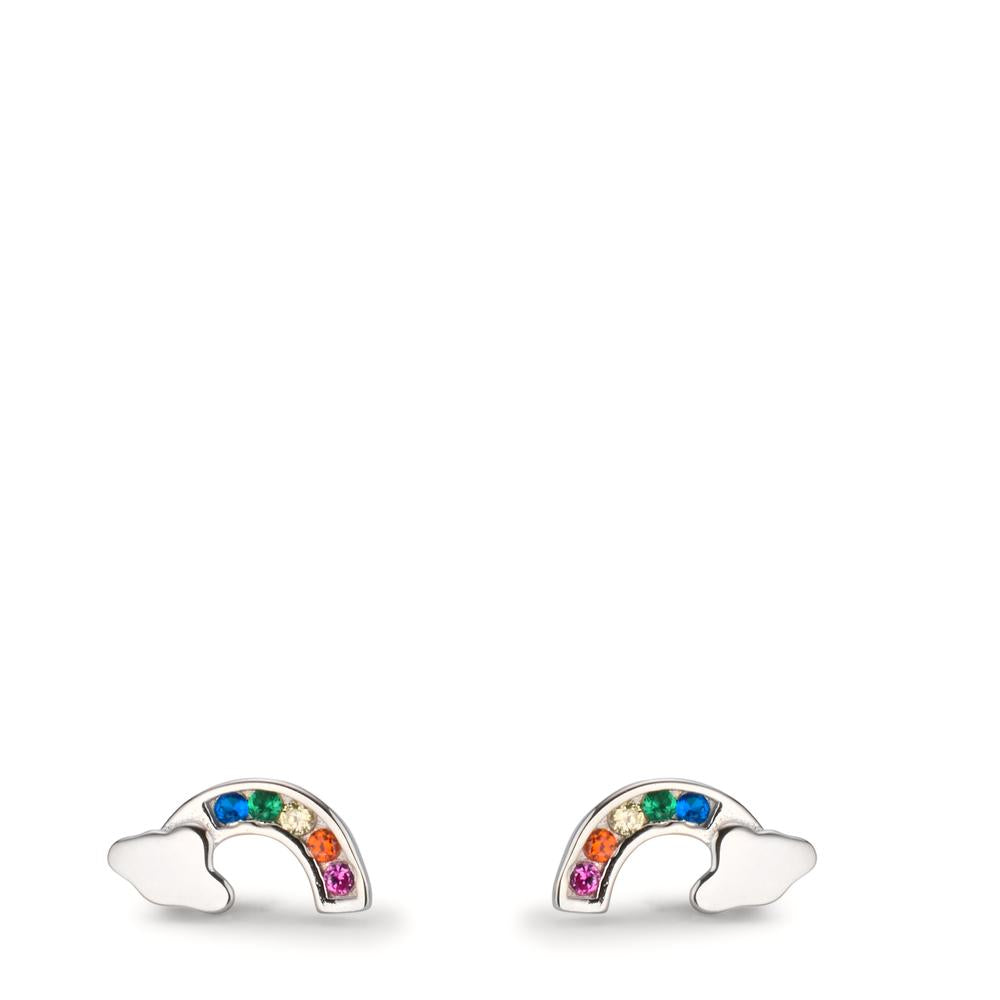 Stud earrings Silver Zirconia Colorful, 10 Stones Rhodium plated