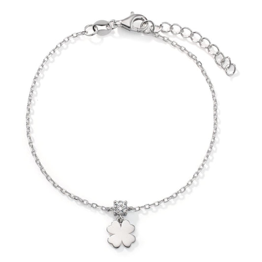 Bracelet Silver Zirconia Rhodium plated Cloverleaf 16-19 cm