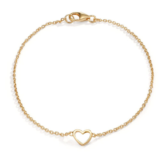 Bracelet Silver Yellow Gold plated Heart 18 cm