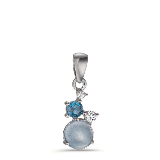 Pendant Silver Zirconia 2 Stones, London Blue Topaz, Topaz Blue Rhodium plated