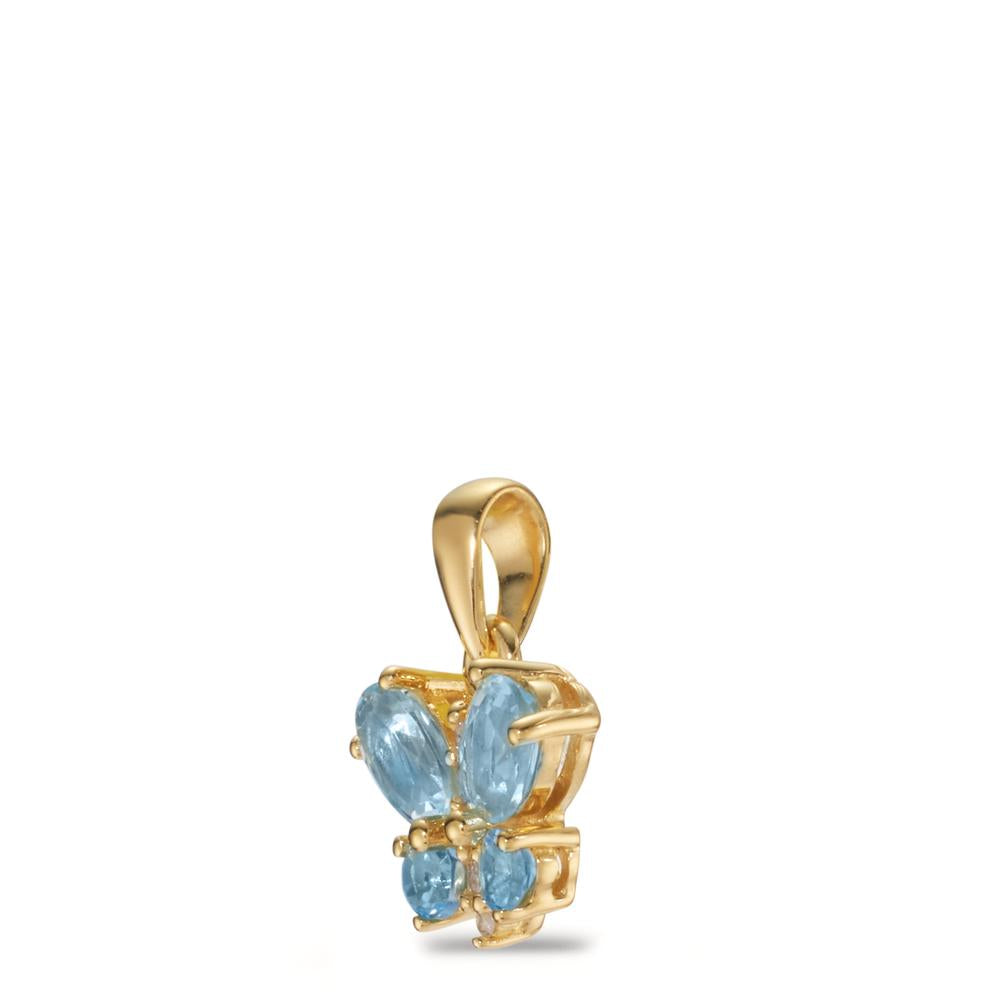 Pendant Silver Zirconia 5 Stones, London Blue Topaz 2 Stones, Topaz Blue, 2 Stones Yellow Gold plated Butterfly Ø8 mm