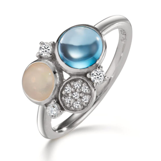 Ring Silver Zirconia, Topaz Blue, Opal Rhodium plated