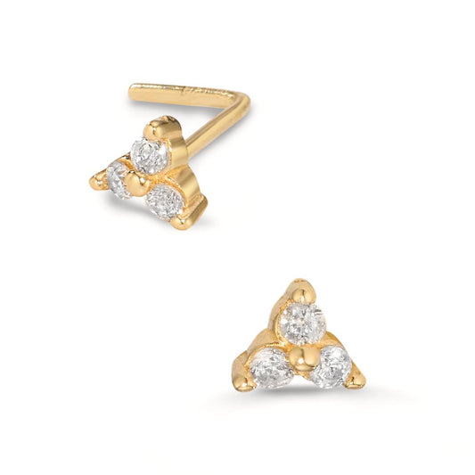 Nose Stud 18k Yellow Gold Zirconia 3 Stones Ø3.3 mm