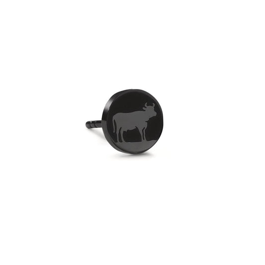 Single stud earring Stainless steel Black IP coated Cow Ø8 mm